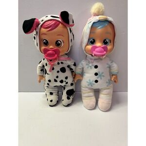 Cry Babies Tiny Cuddles Set Of 2  Snowy & Dotty Baby Dolls 9" Cries Real Tears